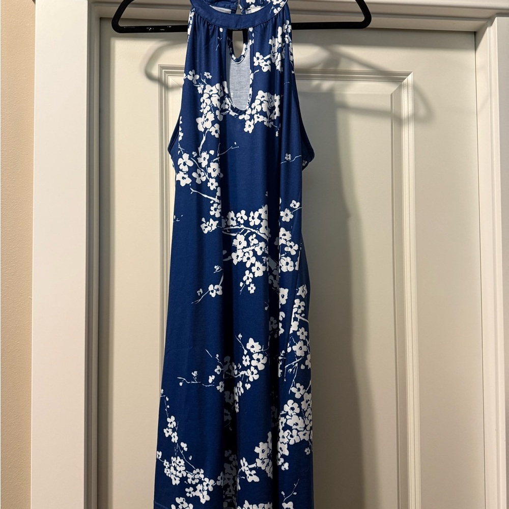 Floral Blue Sleeveless Dress